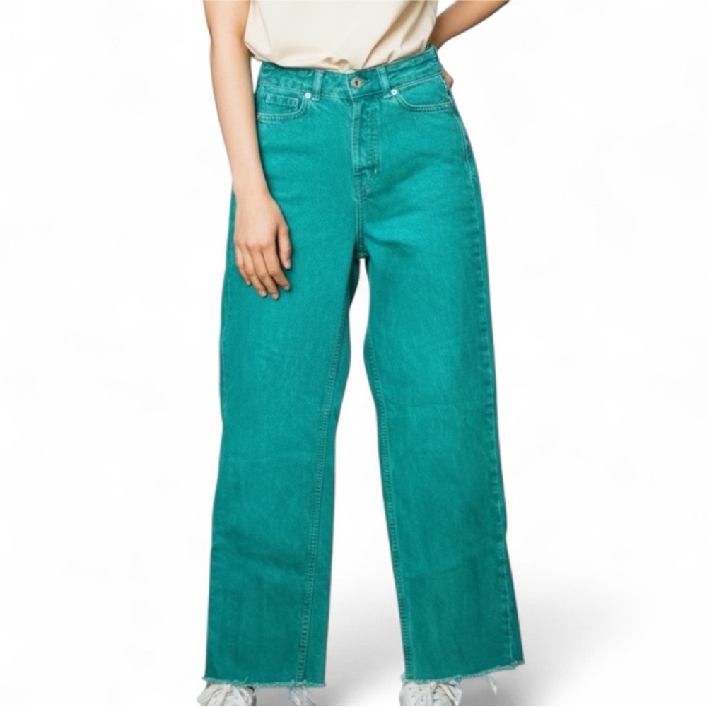 Zara Wide Leg Green Jeans 8